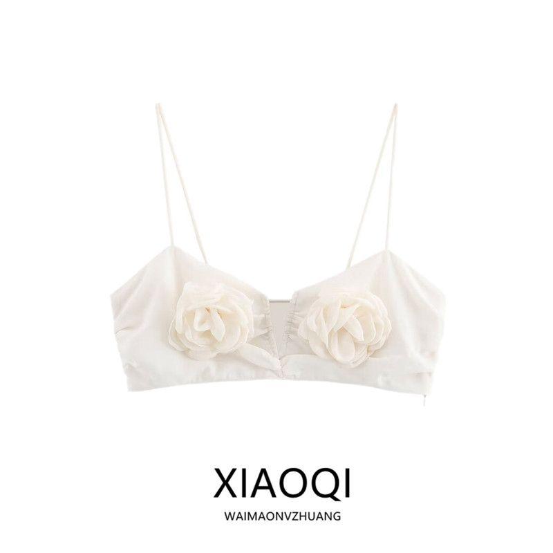 Fashion Style 2024 Summer New Women's Sling with Raised Flower Design Pendant Tops 2855206
