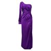 Lady Evening Dress One Shoulder Single Open Sleeve Split Hem Solid Color Slim Waist Pleated Knot Decor Solid Color Prom