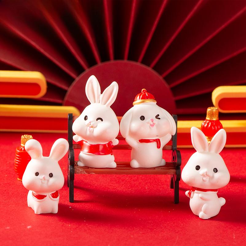 Микро Ландшафтное украшение Милый мультяшный новогодний кролик Подарок Кролик Смоляное украшение