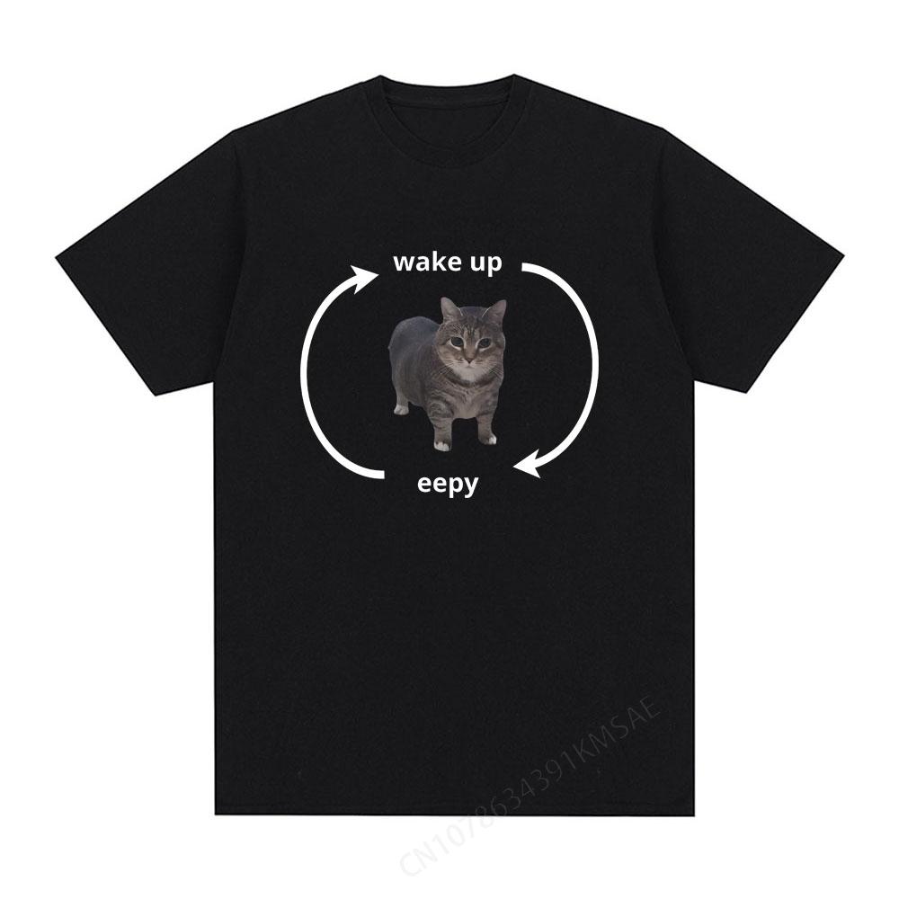 Wake Up Eepy Kitty T Shirt Sleepy Head Funny Cat Animal Lover Short Sleeve Tshirt Men Women Casual Cotton Oversized Tshirts
