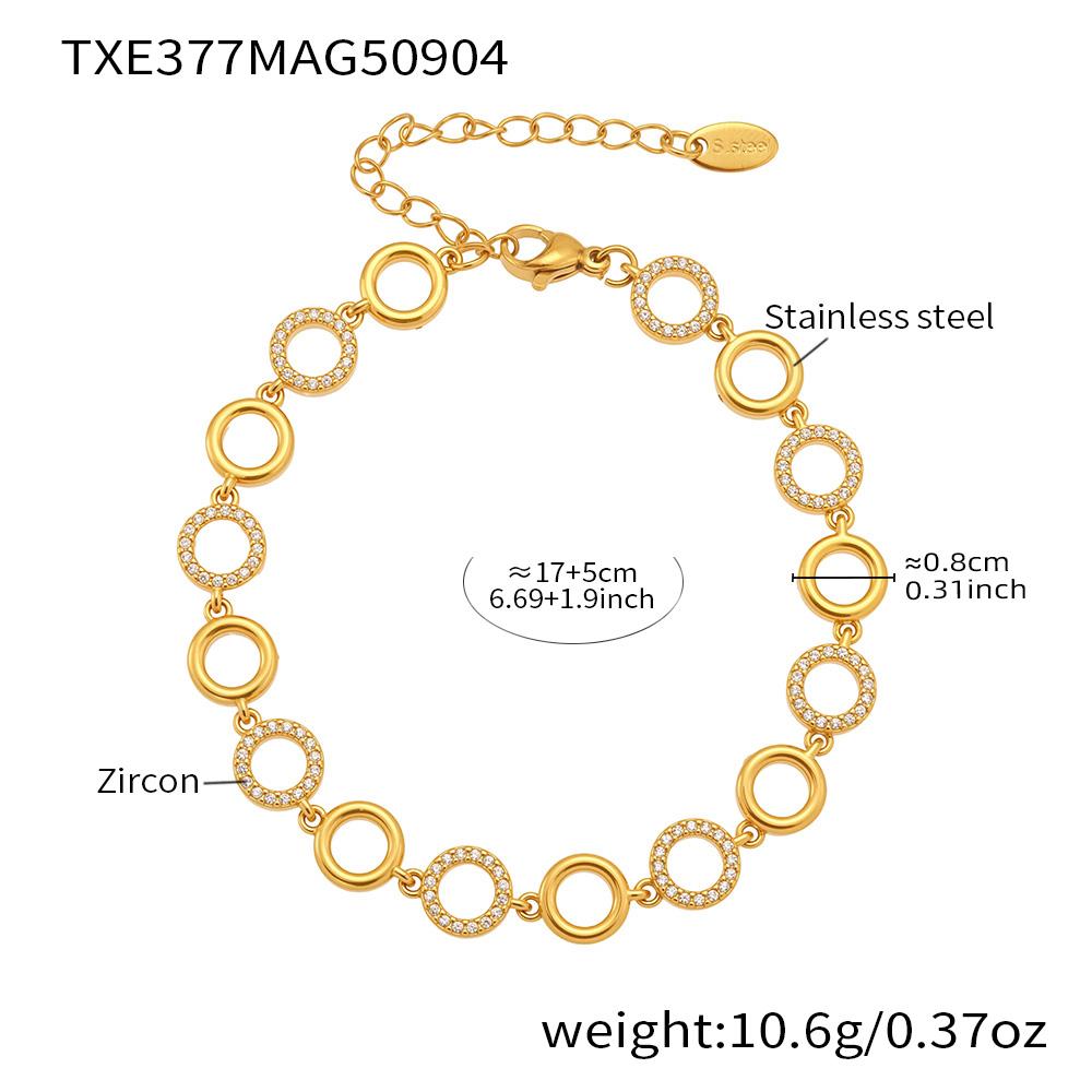 3 Models Zircon Circle Link Chain Necklace Bracelet In Stainless Steel 18k Gold Filled Necklaces Matching Bracelets For Women