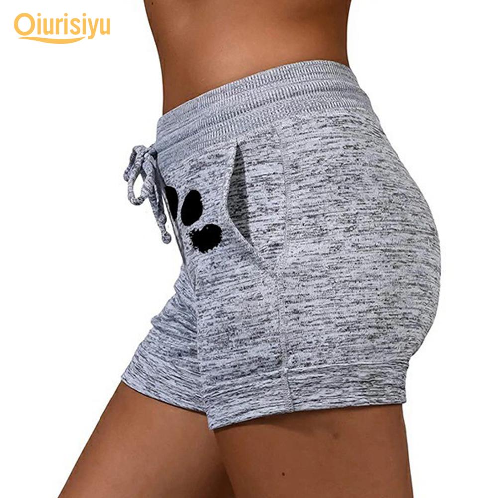 Женские спортивные шорты с высокой талией и принтом кошачьих когтей на шнуровке