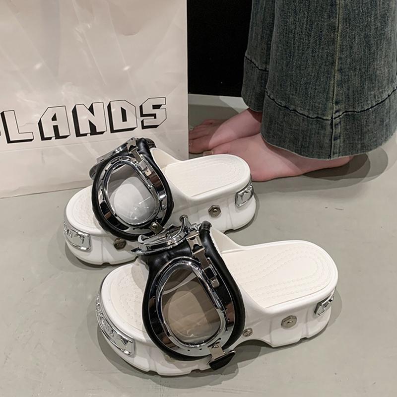 Модные пляжные туфли с закрытым носком, женские шлепанцы на платформе, сабо в стиле панк, сандалии, шлепанцы, пляжные туфли с закрытым носком, домашние тапочки, шлепанцы на платформе