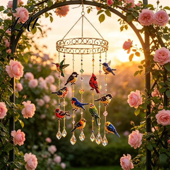 Indoor Window Hanging Decor Graceful Bird Wind Chime Stained Outdoor Sun Catcher Windchime Colorful Yard Relaxing White Noise Sound Decorations,