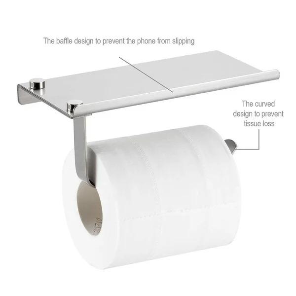 Stainless Steel Wall Mount Bathroom Toilet Paper Rolls Holder Tissue Shelf Organizer