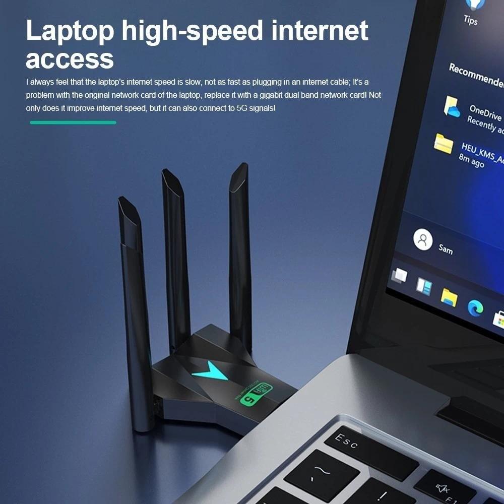 4 Antenna Design Dual Band WiFi USB Adapter Dual Band 2.4G/5Ghz USB Interface 1300Mbps WiFi Dongle Powerful Receiver