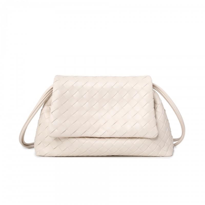 Womens Woven Shoulder Bag Soft Leather-Lined Large Capacity Cloud Shape Tote Daily Commute