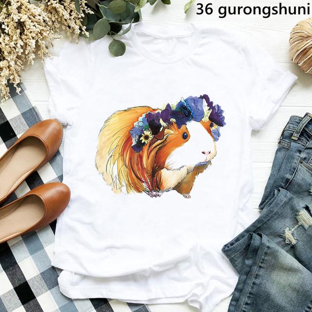 Cute Watercolor Guinea Pig Trendy Cotton Printed Mens And Womens Fashion Round Neck Tshirt Summer New Personalized Tshirt