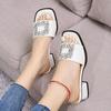 Shoes for Women 2024 New Summer Women's Slippers Square Toe Solid Brilliant Diamond Open Toe Mid Heel Elegant Outdoor Slippers