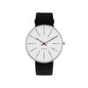 ARNE JACOBSEN BANKERS 53102-2001 Watch, 40mm, Scandinavian Design, Water Resistant (Quiet Design with No Second Hand), White with Black Leather Strap