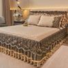 Vintage Style Bed Skirt and Pillowcases Set - 3 Piece Embroidered Lace Trim, Thickened Quilted Bedding, Machine Washable, All-Season Comfort for Home
