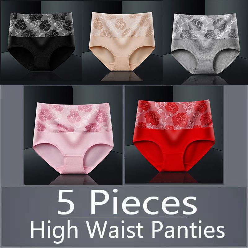 5 шт., женское нижнее белье с высокой талией, хлопковые дышащие трусики, женские трусы, большие размеры, нижнее белье