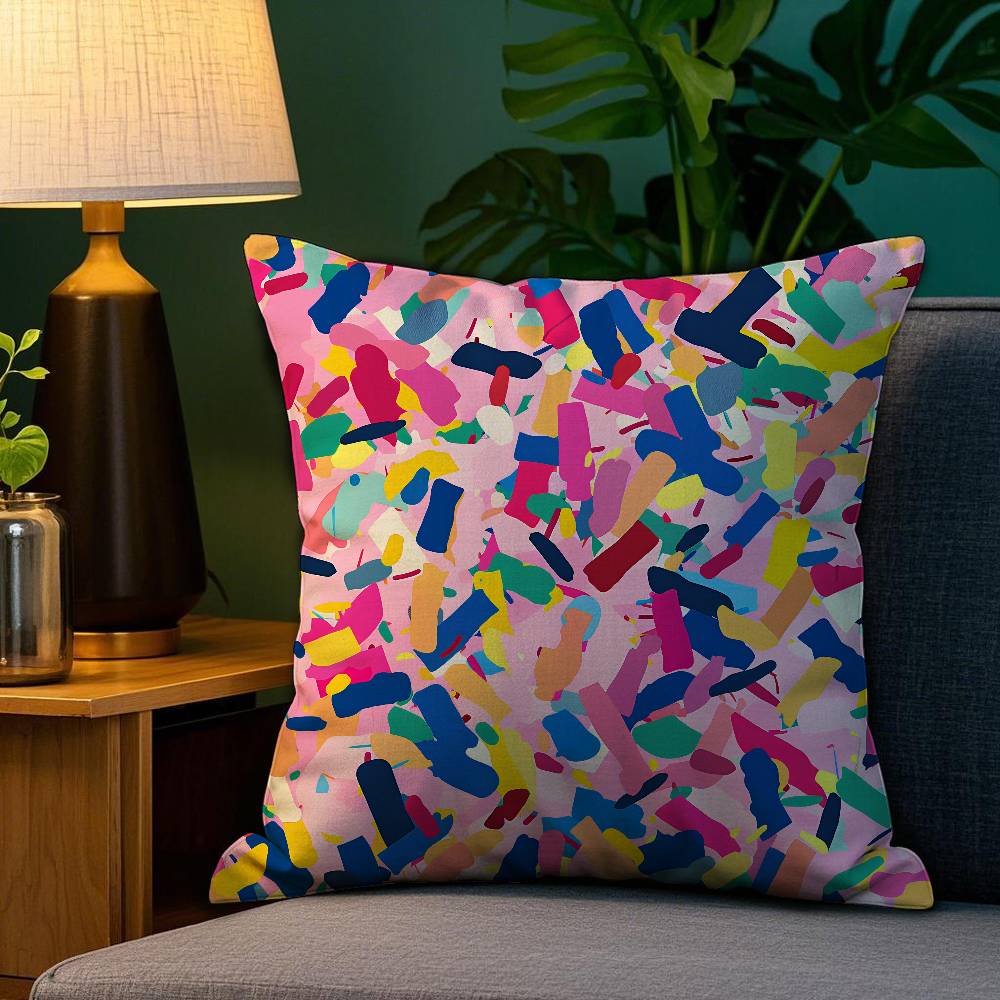 HOT Abstract Colorful Pattern Pillow Case Sofa Living Room Bedroom Double-sided Printing Square Cushion Nap Time Pillow Case