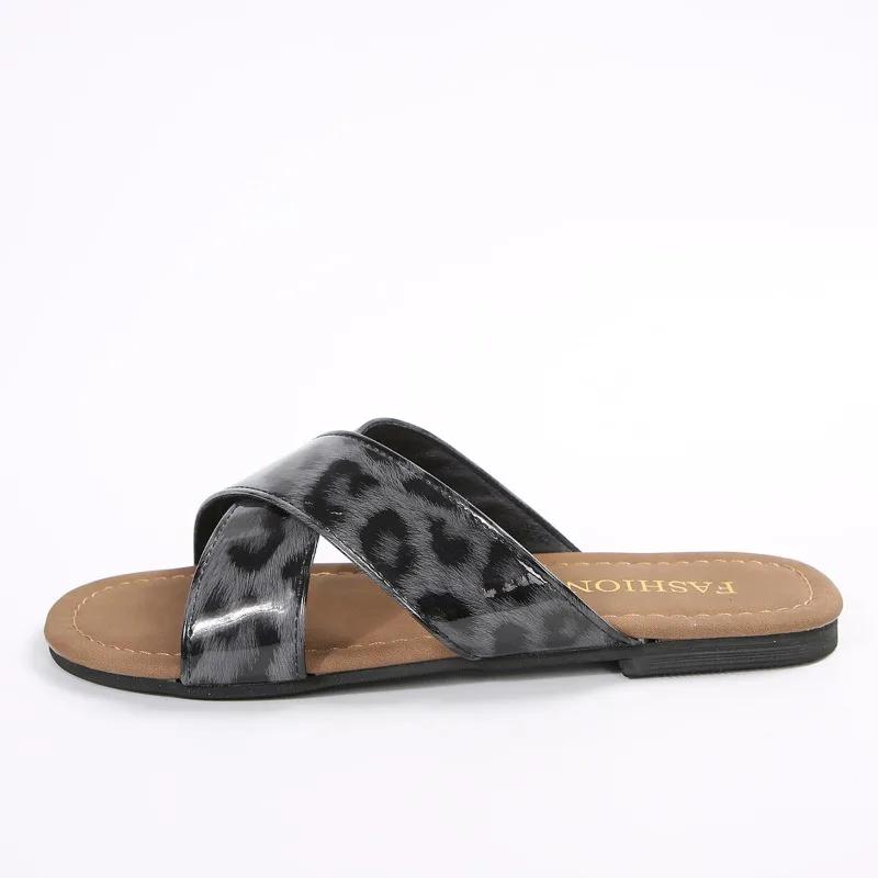 Мода 2025 Лето Открытый Носок Женские Тапочки Модный Леопардовый Принт Уличные Повседневные Новые Большие Размеры Бестселлер Легкие Плоские Тапочки Zapatos