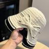 New Korean Style Knitted Bow Fisherman Hat for Women Versatile Face Showing Small Basin Hat Foldable Autumn and Winter Bucket Hat