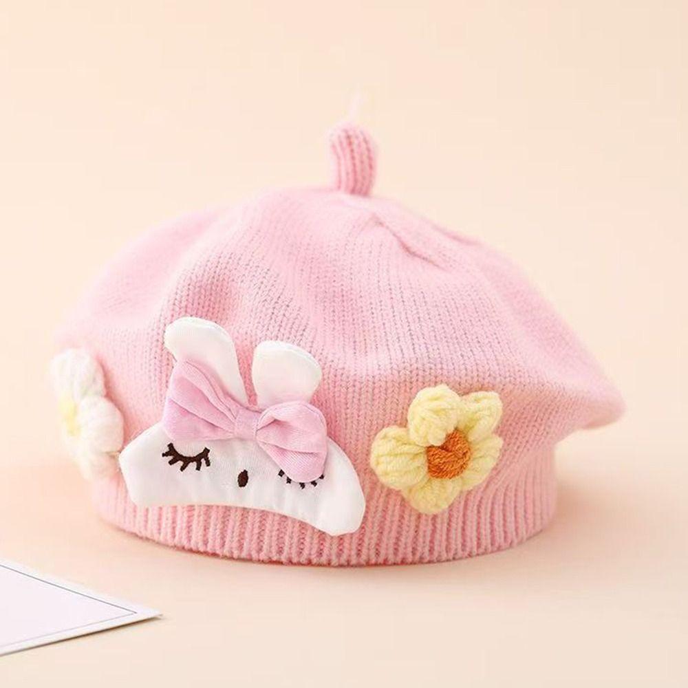 Flower Baby Beret Hat Soft Artist Painter Caps Cute Knitted Hat Infant Girls