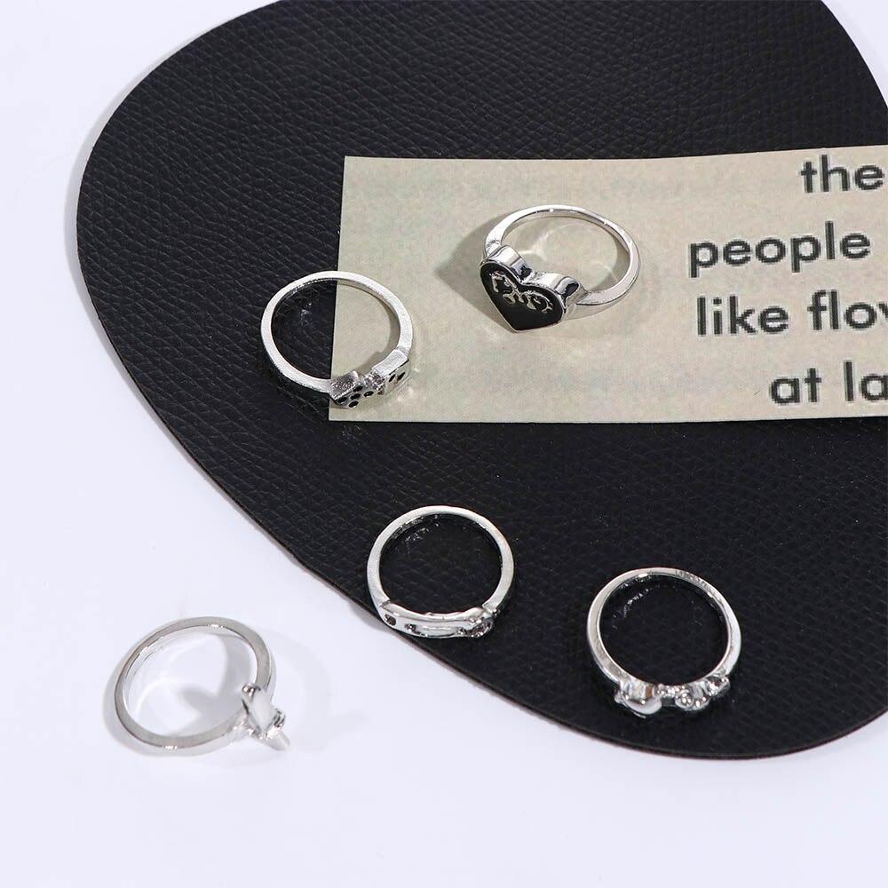 Корейский ретро полые кольца с пламенем огня набор для мужчин и женщин геометрическое сердце любовь открытый палец кольцо регулируемые простые ювелирные изделия подарки