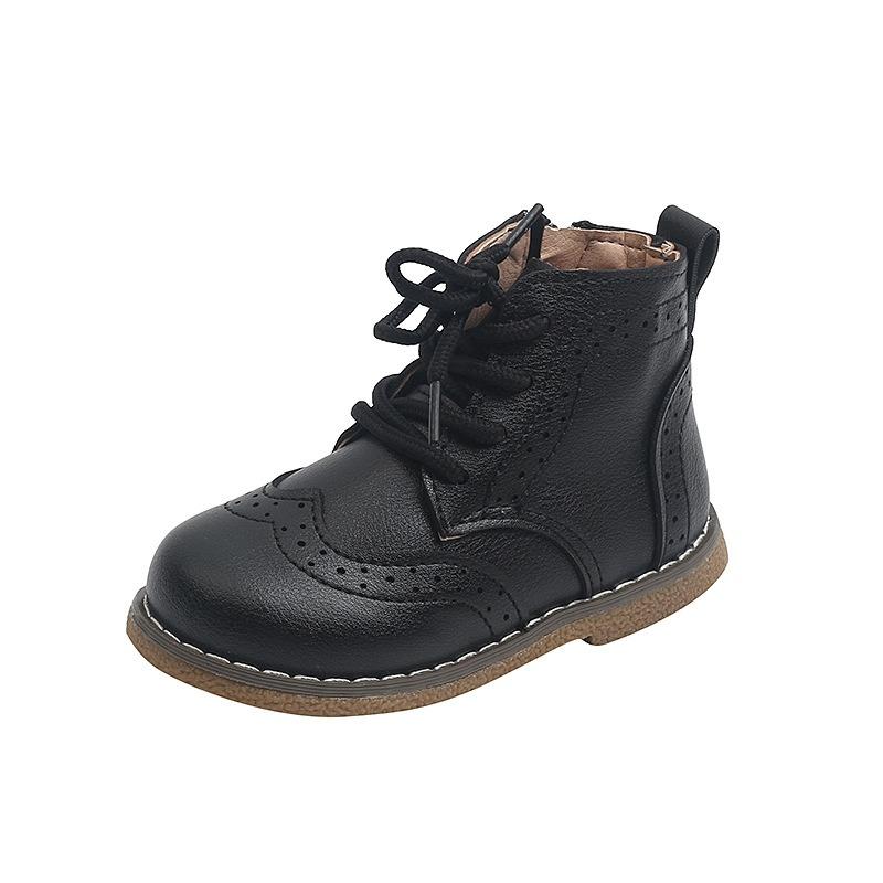 Детские кожаные ботинки в ретро-стиле в британском стиле с высоким голенищем в корейском стиле, одинарные ботинки для девочек, новые осенние кожаные ботинки для мальчиков