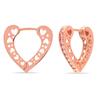 925 Sterling Silver Rose-Gold Plated Zirconia Love Filigree Heart Huggie Chunky Hoop Earrings for Women