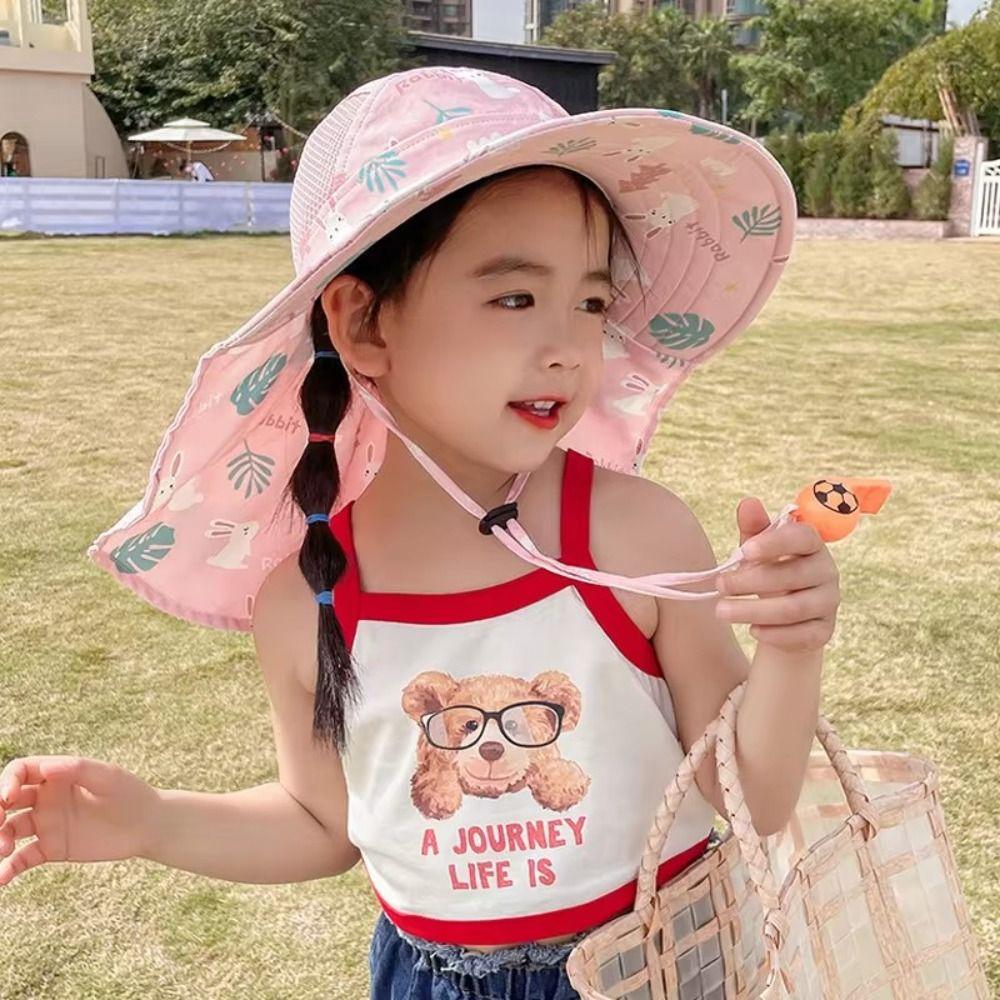 With Whistle Summer Baby Hat Neck Ear Cover Kids Beach Caps Outdoor Sports