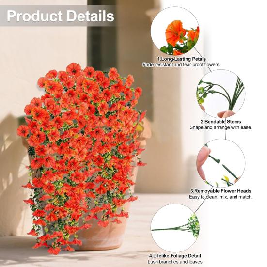 1/2Pcs Hanging Artificial Morning Glory UV Resistant Fake Flower Wedding Party Indoor Outdoor Garden Wall Hanging Faux Flower Decoration