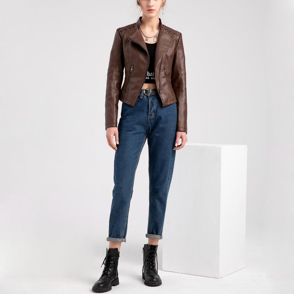 Женская стильная куртка из искусственной кожи Классический PU Moto Biker Fashion Zip Up Повседневное короткое пальто Тонкая верхняя одежда со шнуровкой в стиле ретро S-4XL Plus Size