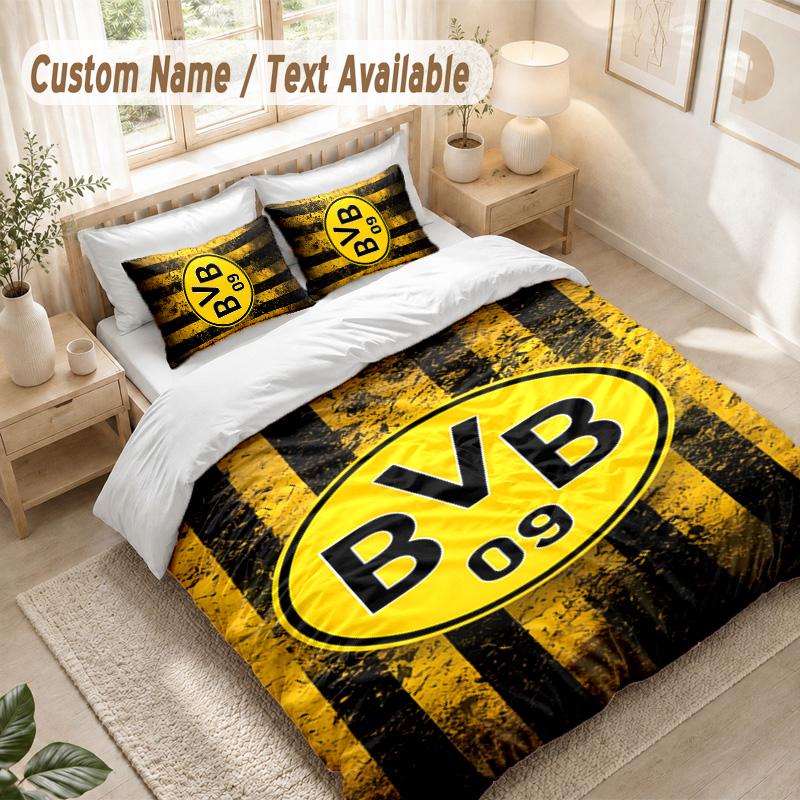 Borussia Dortmund Bedding Set, 1 Duvet Cover & 2 Pillowcases Soft Comfortable Bedroom Home Textile Decor
