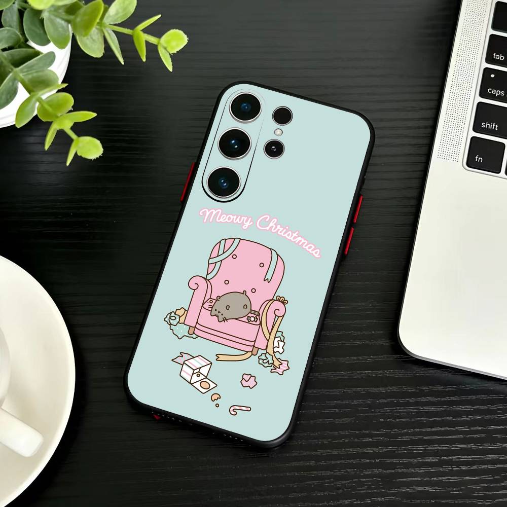 Cute cat O-Pusheenes-es Phone Case For Samsung S26,S25,S24,S23,S22,S30,S21,Ultra,Plus,FE 5G Black Soft Cover