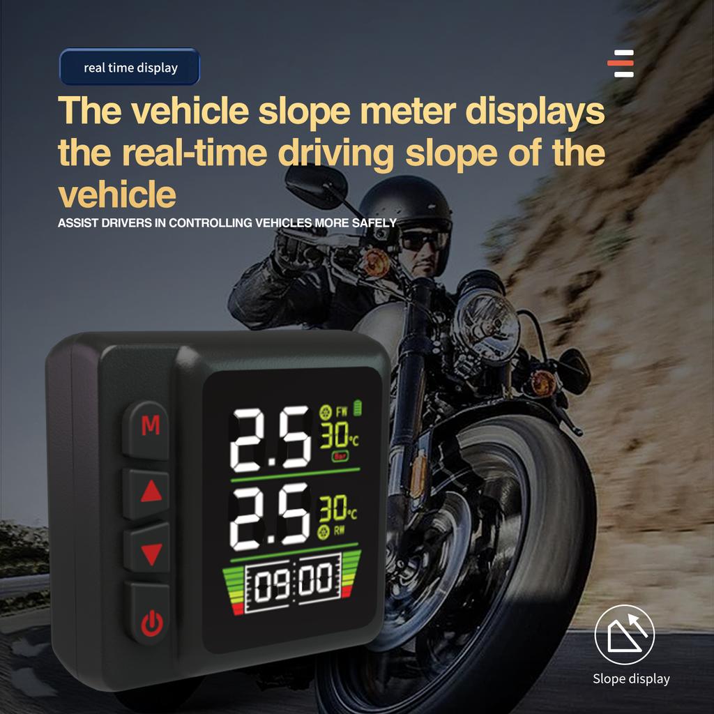 Мотоциклетные TPMS-мониторы давления в шинах, контроль температуры, сигнализация, часы с 2 внешними датчиками, быстрая зарядка через USB QC3.0