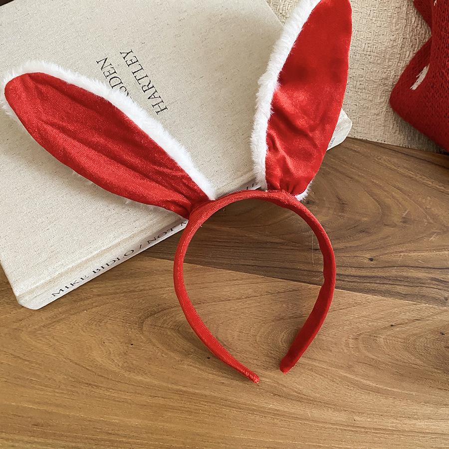 Красные бархатные кроличьи ушки Рождественский ободок – Праздничный нишевый аксессуар для волос