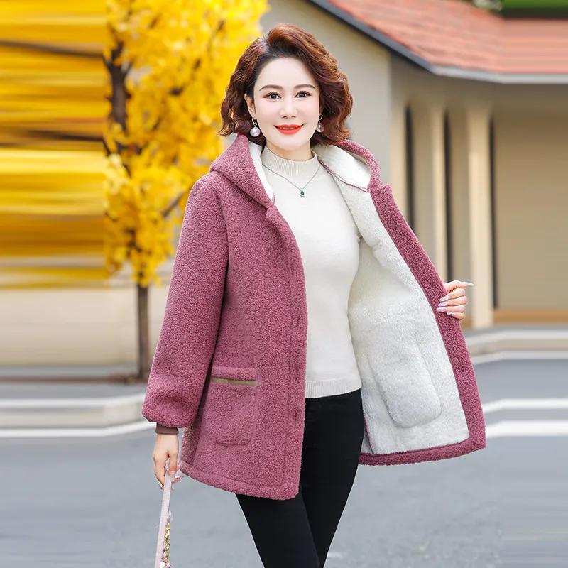 Зимняя овечья шерсть, теплая модная бархатная утолщенная куртка средней длины, женская куртка с капюшоном, стеганая куртка