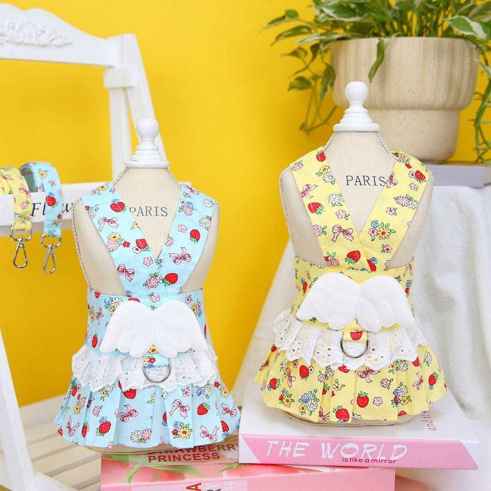 With Traction Buckle Cat Princess Dress Cute Dog Skirt Portable Pet Angel Wings Dress  Small Dogs