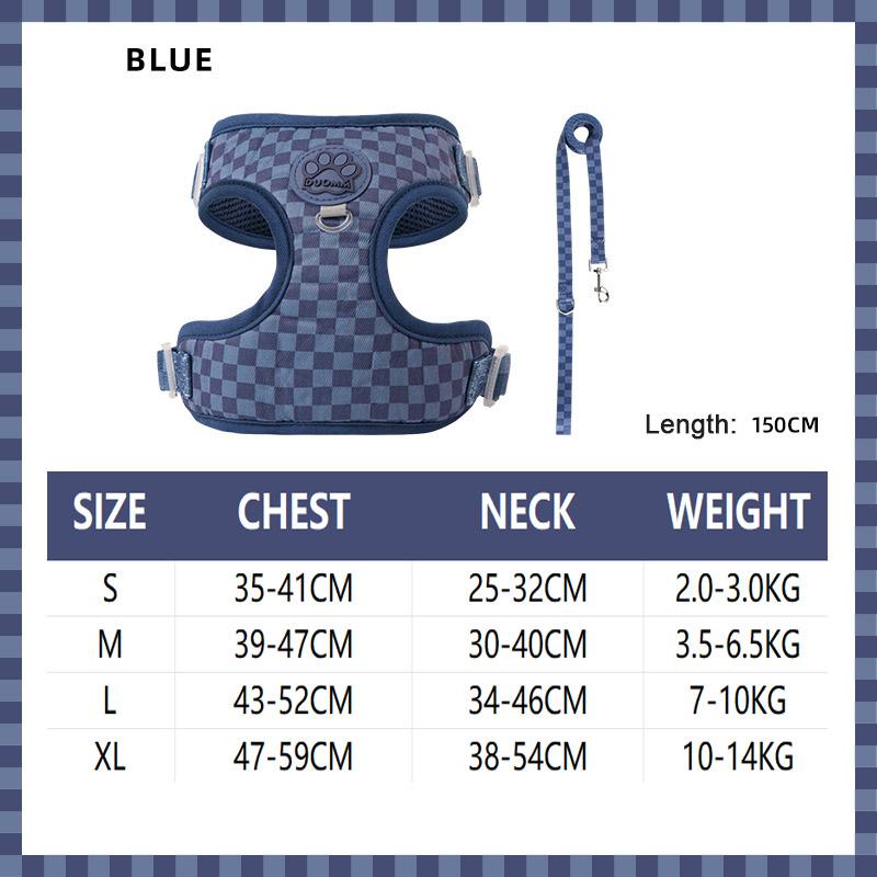 Cute Checkerboard Plaid Dog Harness Vest & Leash Set Anti-pull Breathable Pet Walking Harness For Small Medium Cats Dogs Outdoor