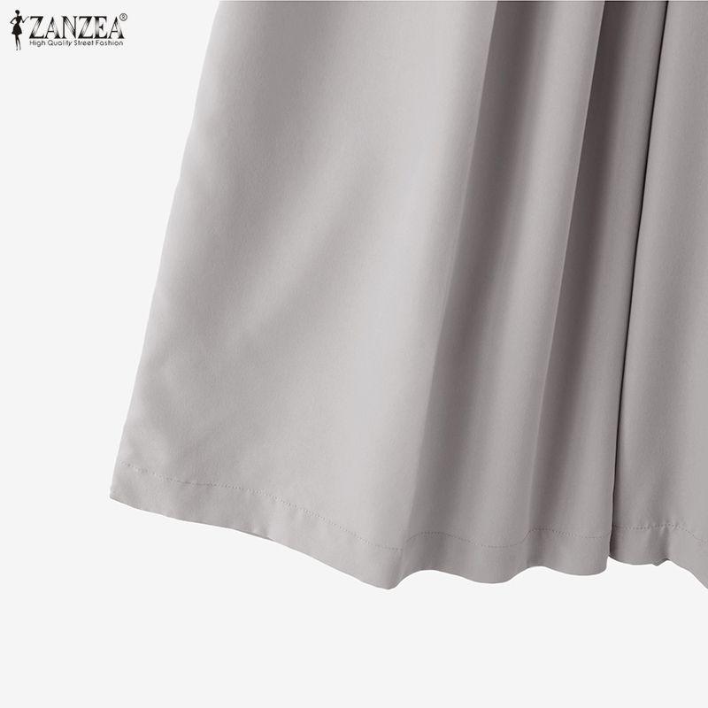 ZANZEA Женские повседневные брюки-клеш с эластичным поясом, однотонные, свободные