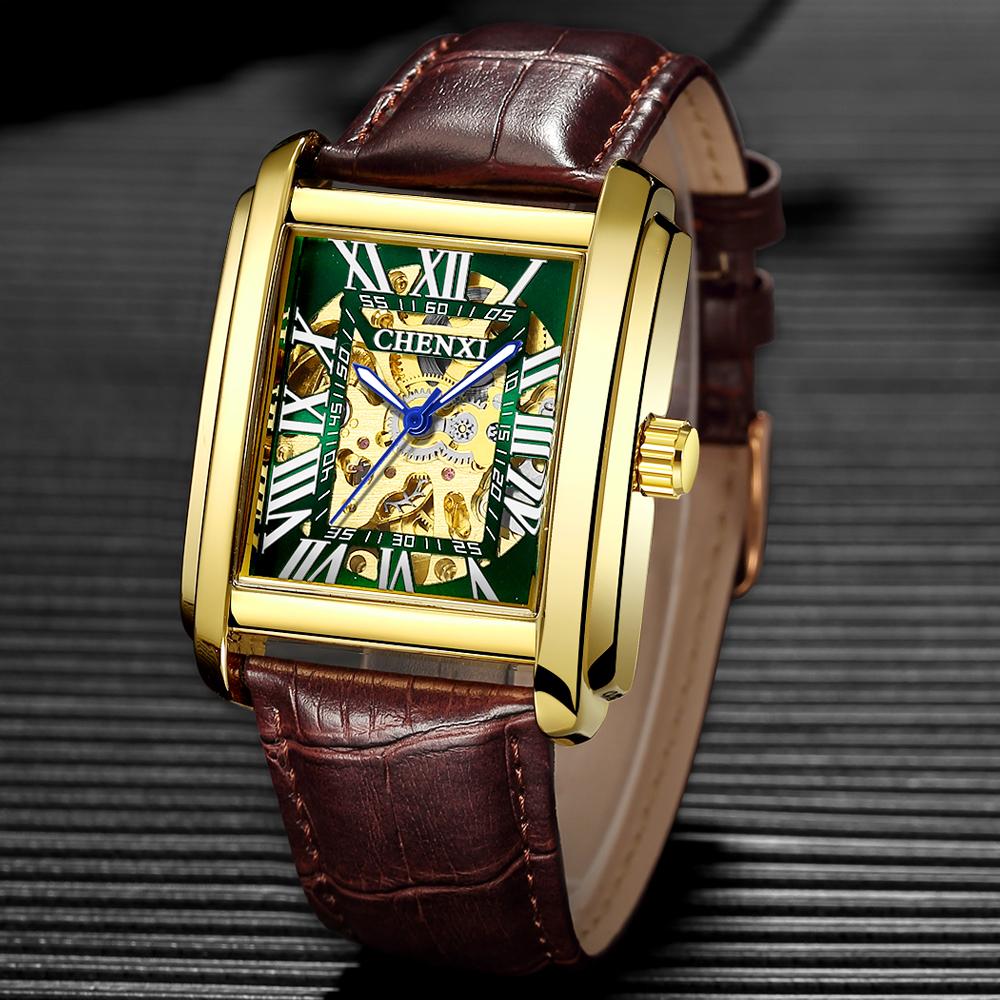CHENXI Fashion Rectangle Watch Men Casual Watches Waterproof Automatic Mechanical Wristwatches Men Skeleton Watches Reloj