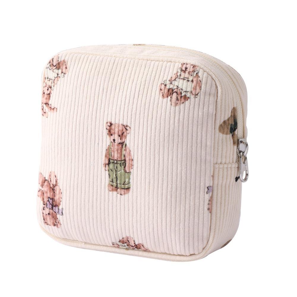 Cute Large Capacity Corduroy Travel Storage Bag Durable Cartoon Travel Wash Handbag Dustproof Corduroy Makeup Bag Home