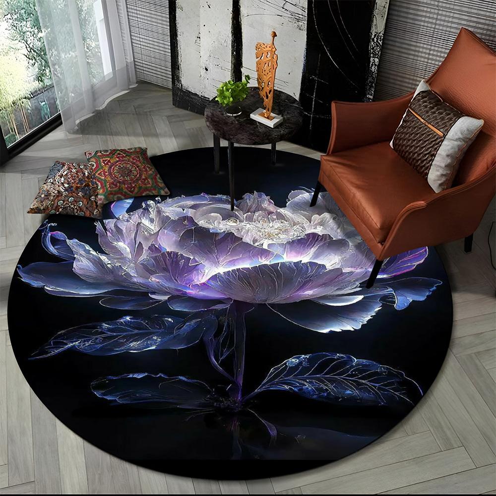 Crystal Velvet Luxury Flower Round Rug – Rose & Daisy Print Nordic Non-Slip Mat for Living Room, Bedroom & Playroom