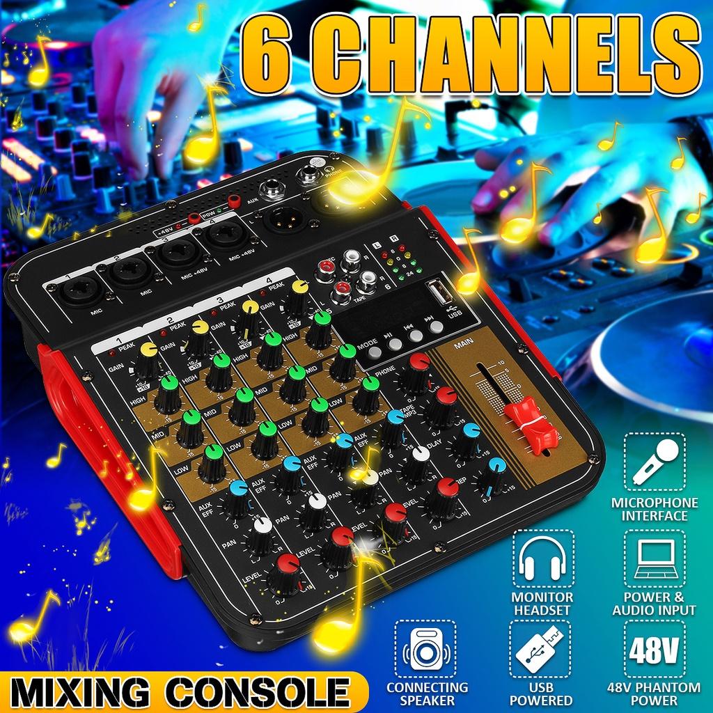 48V Wireless 6-Channel Mixer Audio Professional Portable Sound Mixing Console USB Interface Built-in Phantom Power