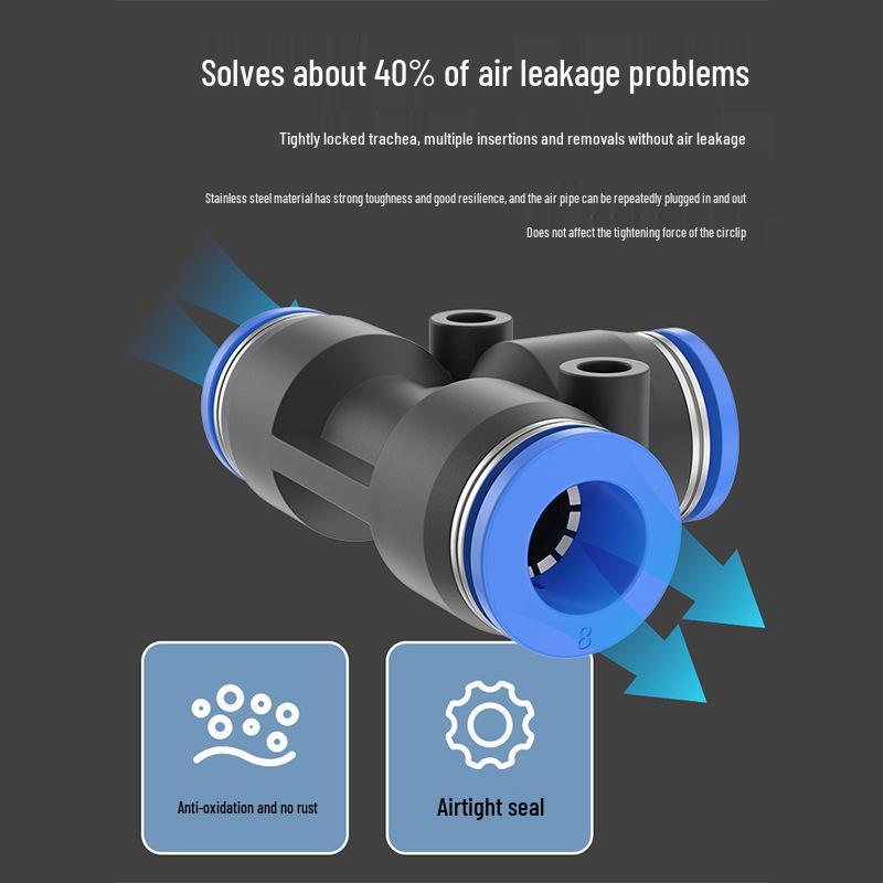 Белый пластиковый пневматический тройник, PE46, 8/10/12/16 мм, Т-образный, быстросъемный редукционный адаптер для воздушной трубки