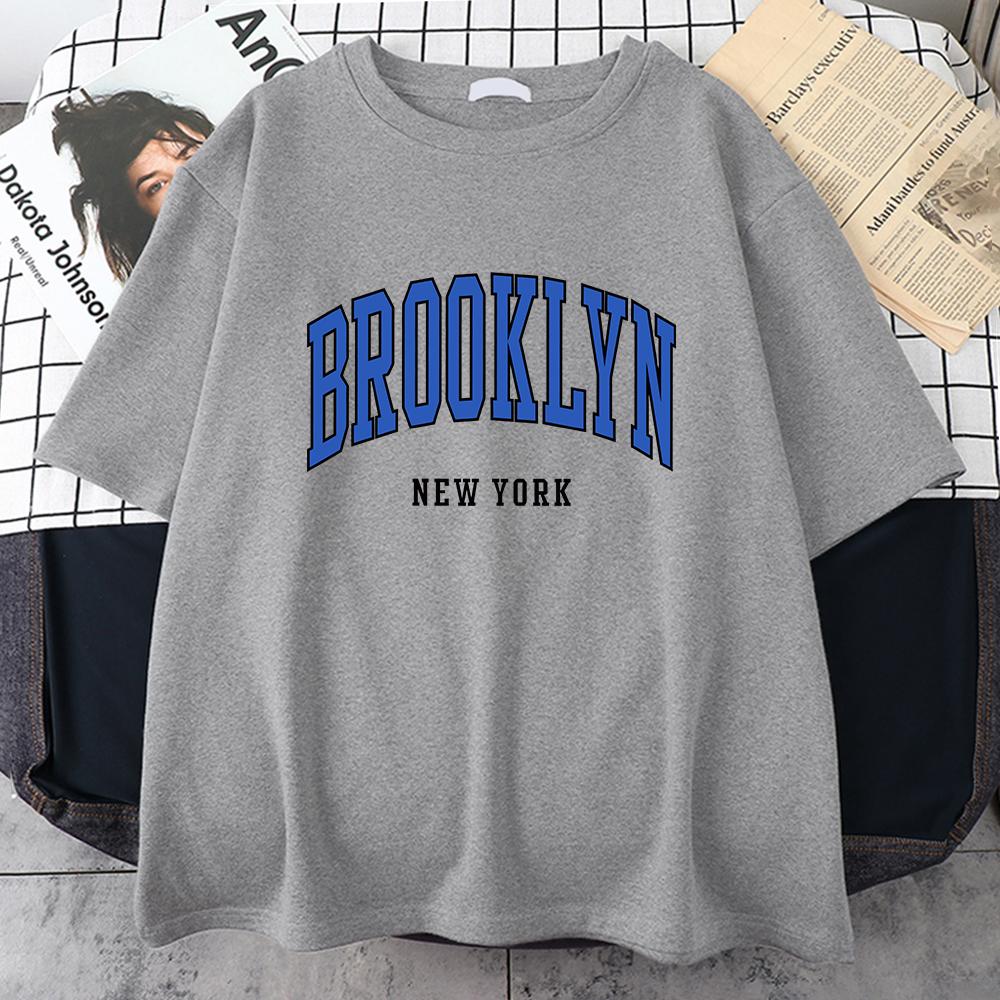 Женская футболка Brooklyn New York синего цвета, уличная футболка в стиле хип-хоп, спортивная мягкая хлопковая одежда, свободная футболка больших размеров, одежда