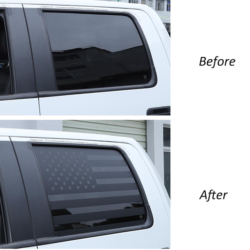 2x Black Rear Side Window Trim Stickers USA Flag Decal For 15-22 Ford F-150 F150