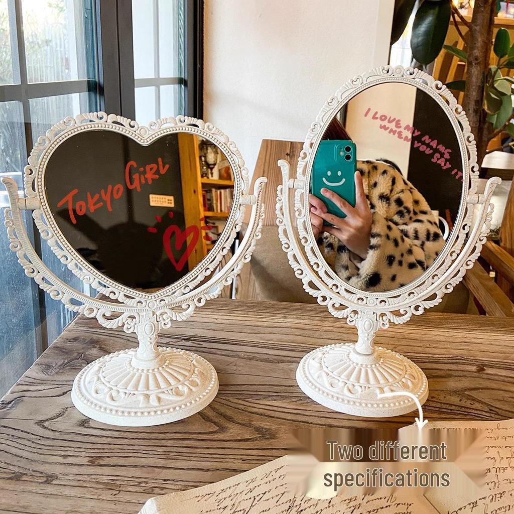 European Retro Style Double-Sided Makeup Mirror - Small Desktop Princess Mirror for Bedroom or Dormitory.