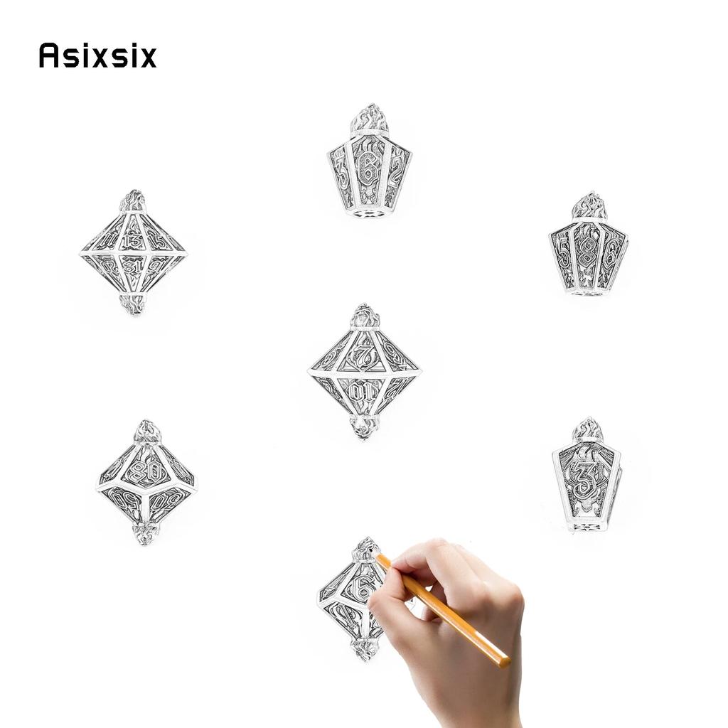 7 Pcs Copper Flame Metal Dice Hollow Metal Polyhedral Dice Set Suitable for Role-Playing RPG Board Game Card Game