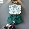 Girls' Pastoral Style Set Lace Sleeveless Floral Top Baby Two-Piece Suit
