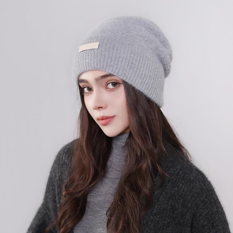 New Hat Women'S Winter Knitted Wool Hat Solid Color Versatile Warm Protection Wool Knitted Stacking Hat Cold Hat