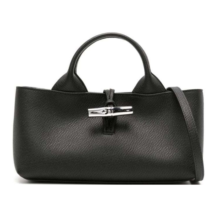 Longchamp Le Roseau Silver Hardware Small Calfskin Shoulder Crossbody Handbag Women Handbags Black 10280HFP001