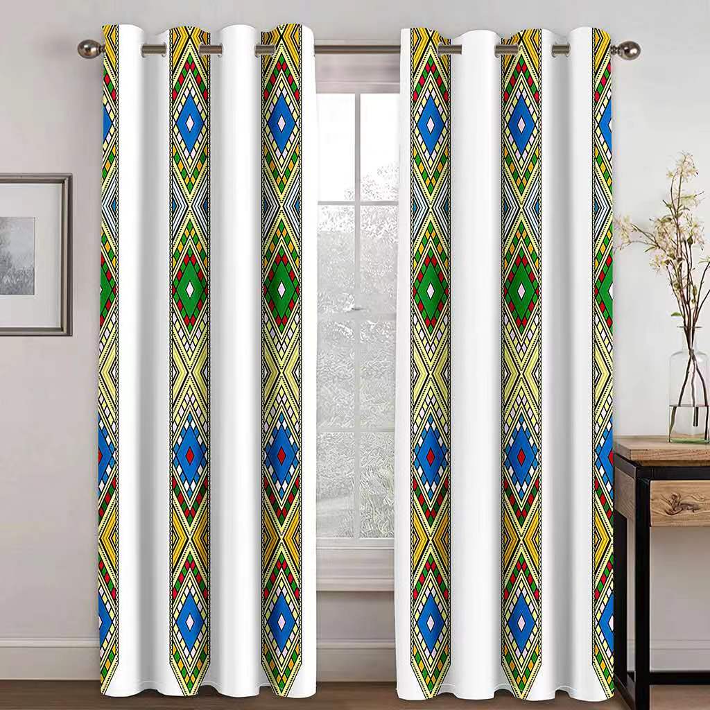 Европейский эфиопский стиль золотая полоса занавеска 2 панели делюкс гостиная спальня украшение окна занавеска 2024