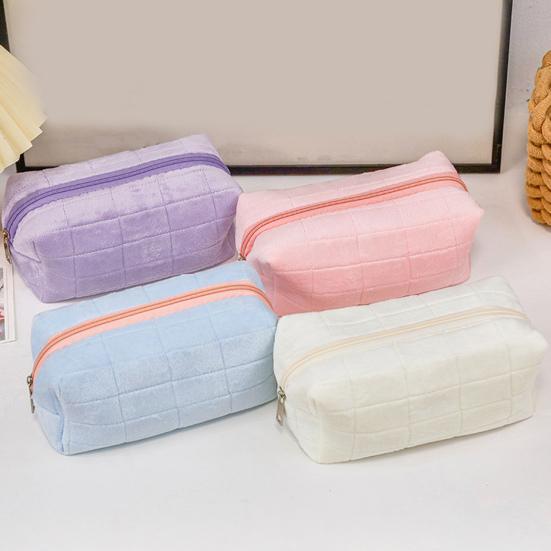 Косметичка из бархата с клетчатой текстурой, застежка-молния, портативная косметичка, дорожная, деловая, сумка для туалетных принадлежностей, большая вместимость, косметичка