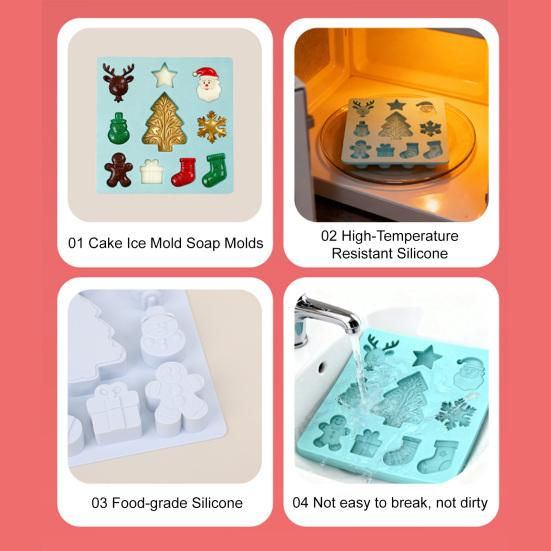 Christmas Silicone Mold Non-stick Food Grade Dishwasher Safe Easy Release DIY Santa Claus Snowman Reindeer Chocolate Candy Cake Fondant Cookies Mold