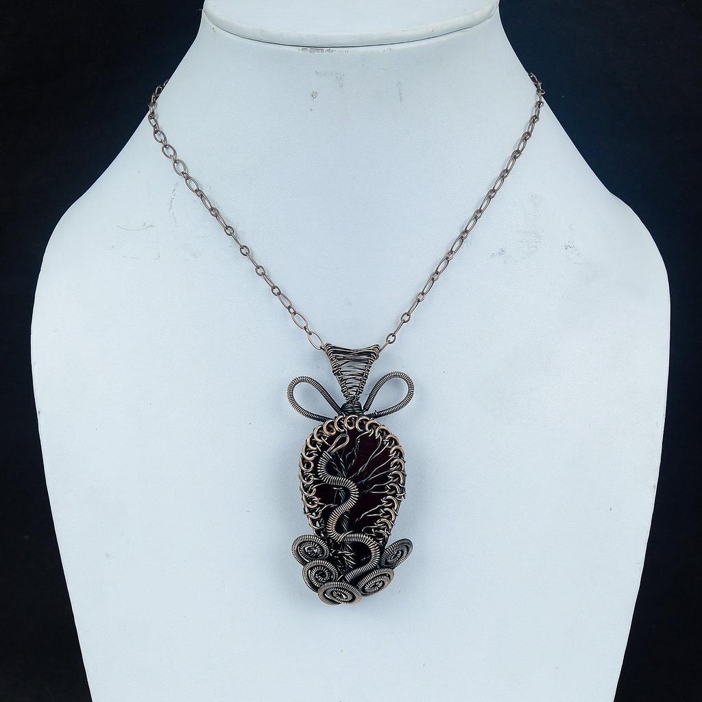 Red Flash Labradorite Pendant, 999 Copper Wire Wrapped Jewelry, Gemstone Jewelry Pendant, Handmade Wedding Gift Jewelry